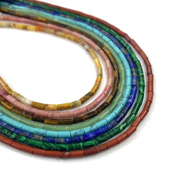 Cilíndrica Grânulos de Pedra Natural Ágata Cristal Colorido Tubo Redondo de Grânulos de DIY Colar Pulseira Jóias que faz Acessórios 2x4mm