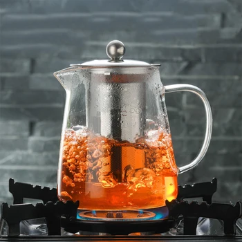 Vidro Bule Resistentes ao Calor de Kung Fu Conjuntos de Chá em Aço Inoxidável com Infusor Aquecida Recipiente de Chá Perfumado Chaleira Filtro para o Presente Imagem 0
