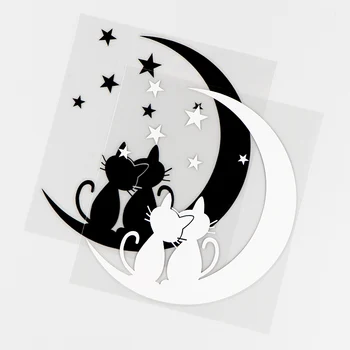 YJZT 12.6×13.8 CM Duas Romântico Gatos Assistindo Estrelas, para A Lua, No Carro Engraçado Adesivo de Vinil Decalque Preto / Prata 10A-0559